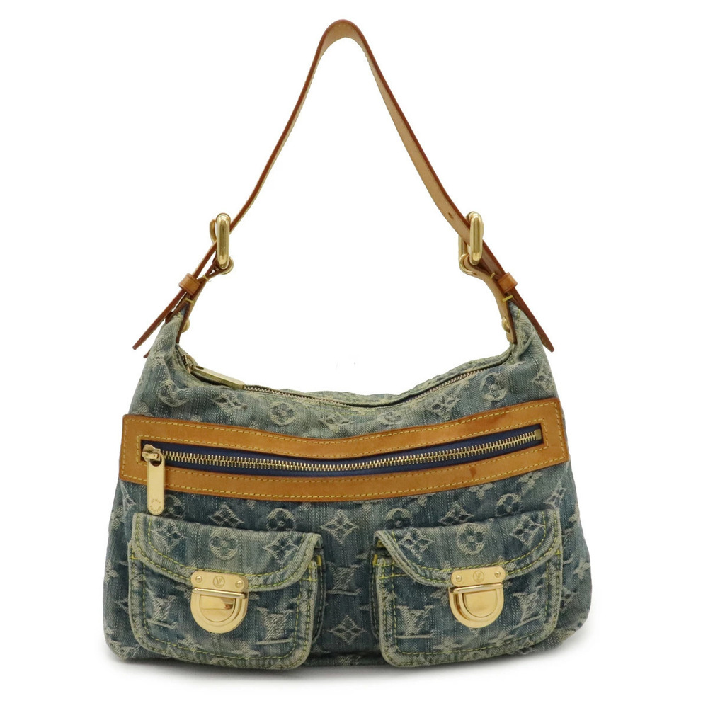Louis Vuitton Monogram Denim Baggy Hobo Bag Shoulder Blue Long